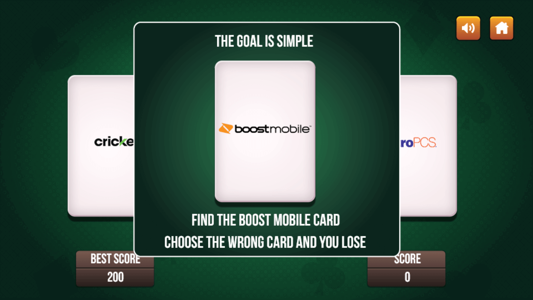 HTML5 Card Game For Boost Mobile