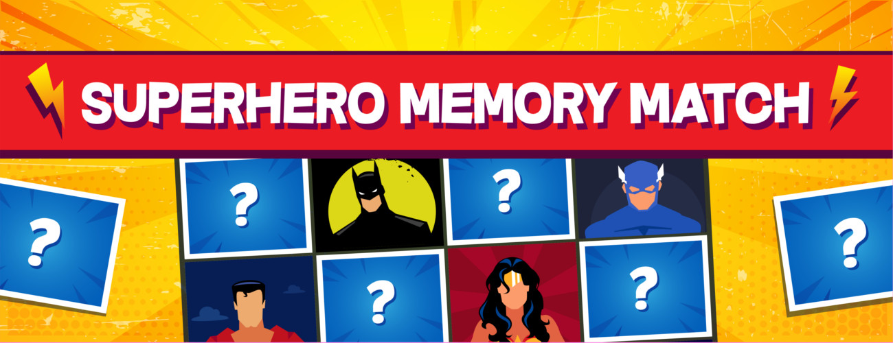 Superhero Memory Match HTML5 Game